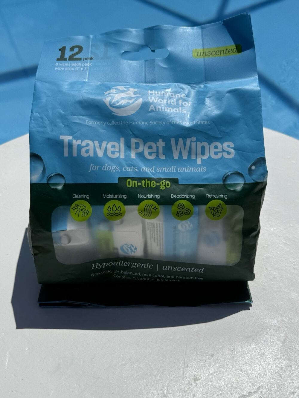 Humane World Pet Wipes 12 Pack 96 Wipes Dogs Cats Unscented EXP 08/2028
